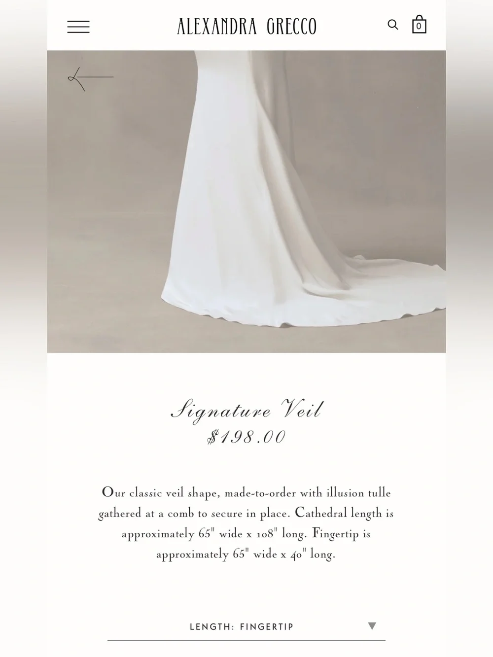 Classic White Fingertip Veil - Alexandra Grecco